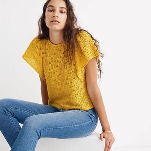 TEXTURE‎ & THREAD by MADEWELL Eyelet Flutter Sleeve Top in Mystic Yellow